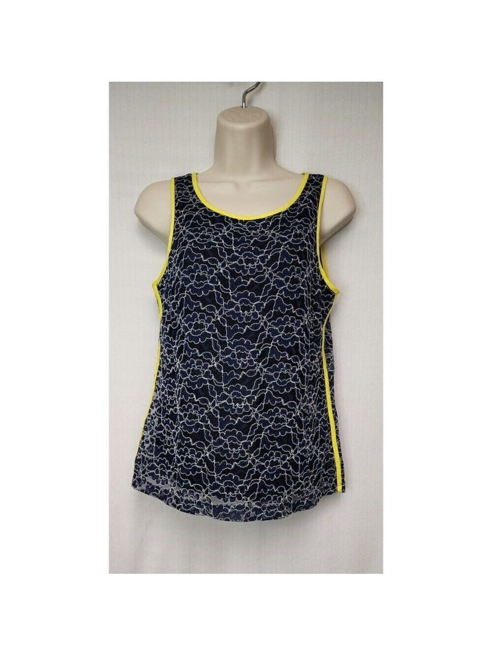 Banana Republic Women Large Navy Blue Neon Yellow Floral Eyelet Tank Top 2P NWT - Picture 3 of 6